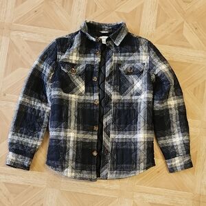 Sonoma Black and Cream Quilted Plaid Shirt Jacket